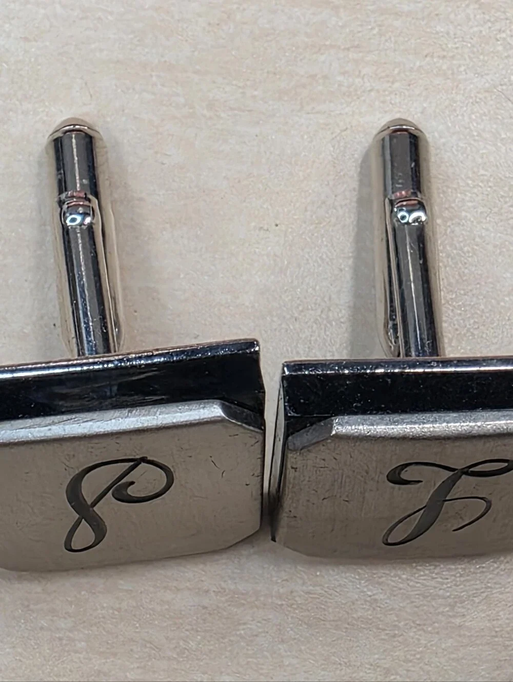 VTG Swank Monogram Initial Cufflinks S L Silver Tone Square Mid Century